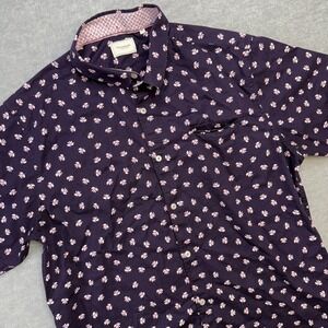 7 Diamonds Shirt Mens 2XL Dark Purple Floral Geometric Button Up Cotton Casual